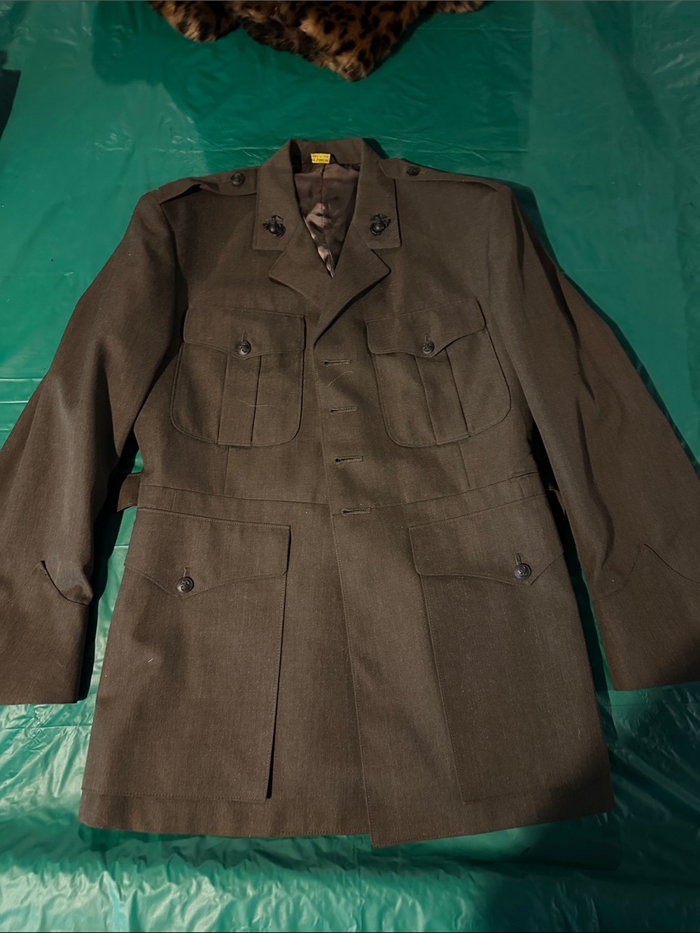 USMC Service Bravo Military-Style Men's Field Jacket w/ belt in Olive Green Size